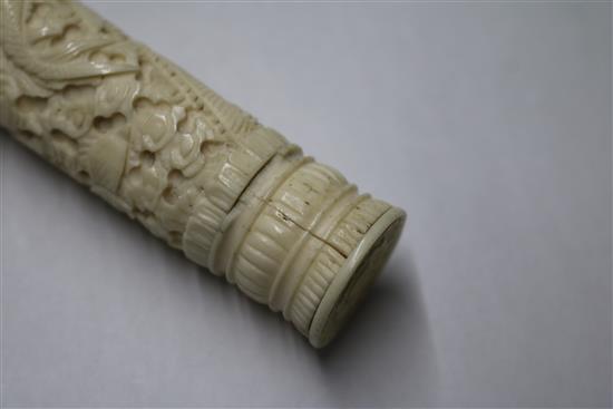 A 19th century Chinese export ivory bodkin case and the figure of a woman